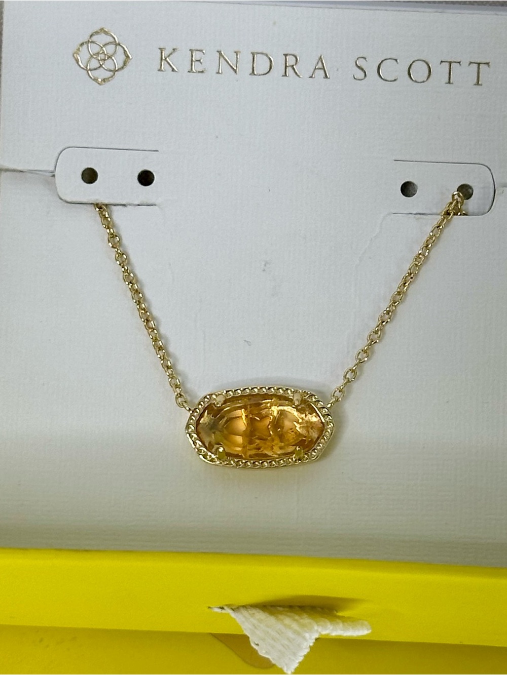 Kendra Scott Elisa Gold Pendant Necklace Orange Citrine Stone w/ Box & Pouch